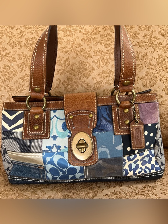Coach Handbags - COACH 10816 Denim & Suede Patchwork Satchel bag Tan Leather Y2K